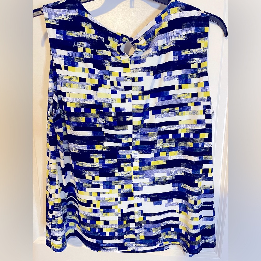 Blue, black and yellow sleeves blouse from Calvin Klein.